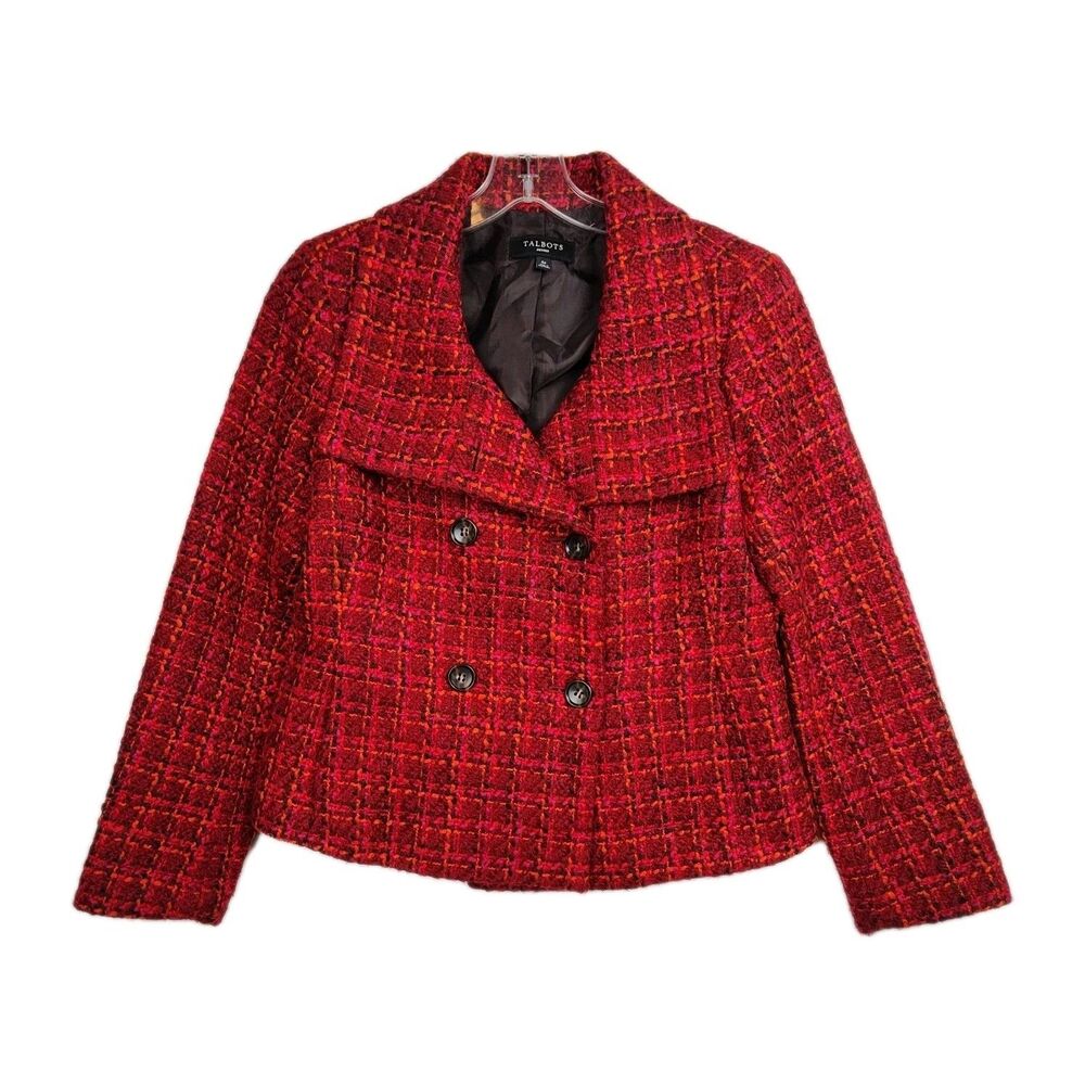 Talbots Petites Tweed Blazer Women's 6P Red/Orange Double-Breasted Wool Blend